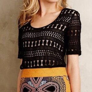 Wolven x Anthropologie women’s black lined crocheted top, size small